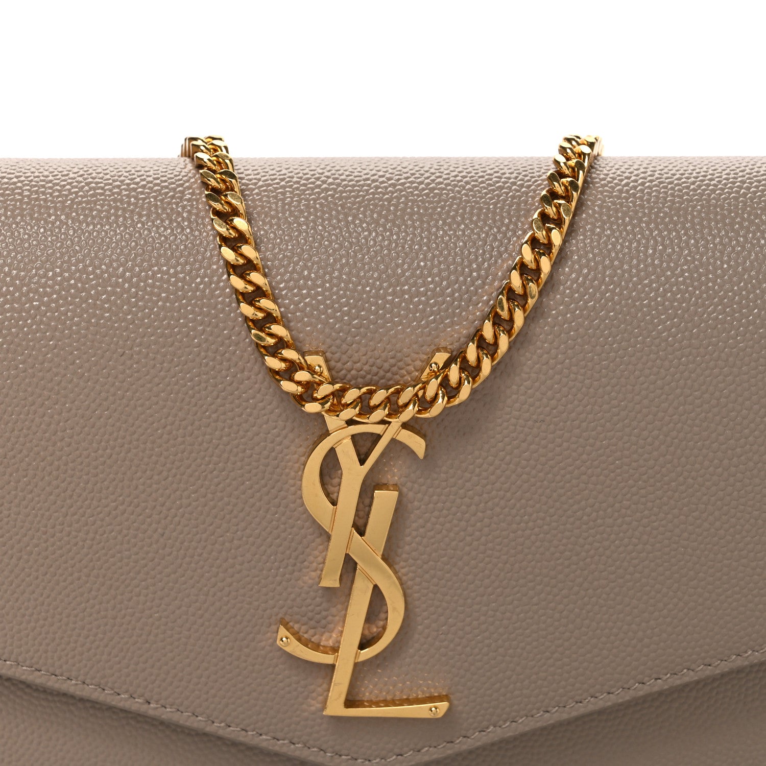 Saint Laurent Grain De Poudre Monogram Uptown Chain Wallet Dark Beige 9 of 11