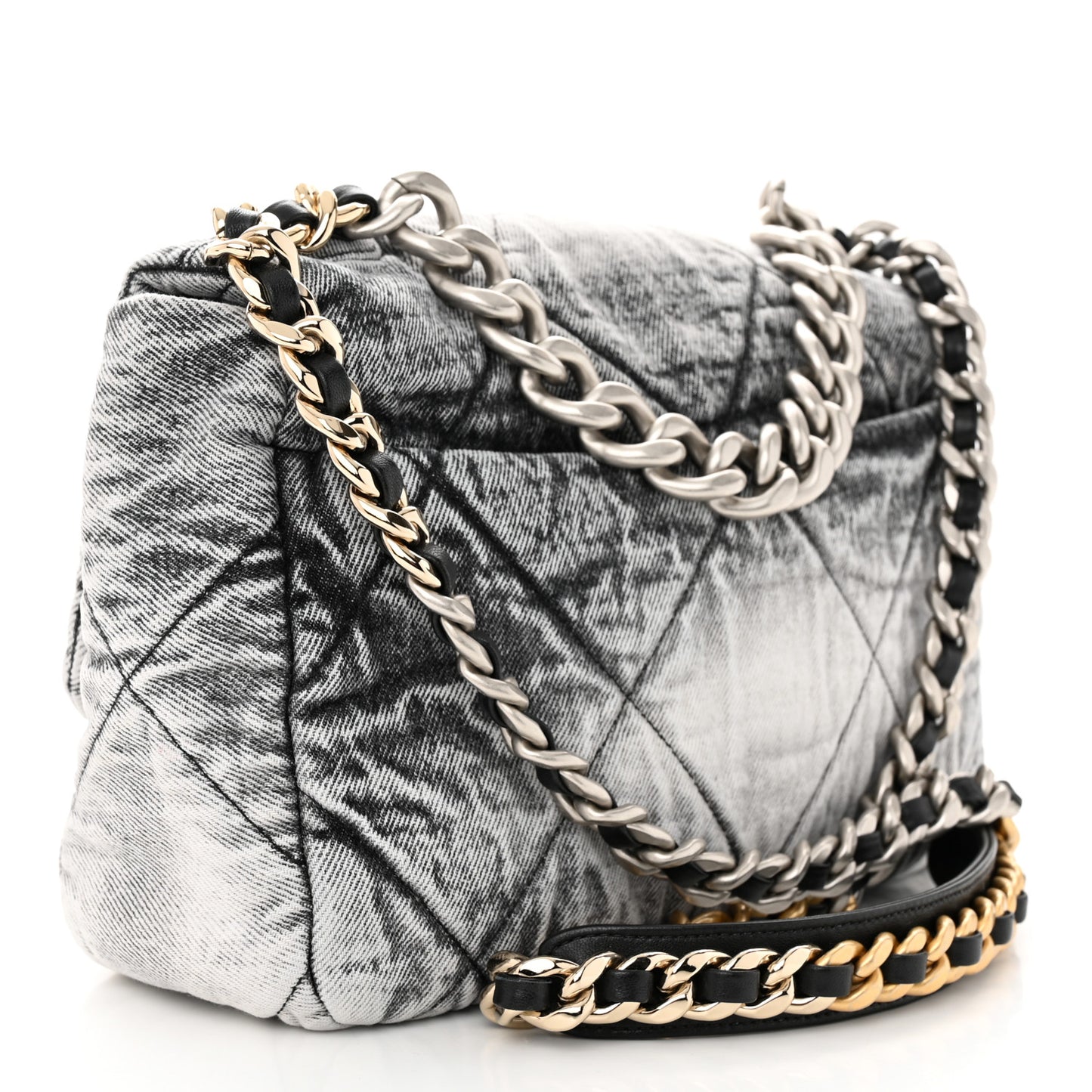 Washed Denim Quilted Medium Chanel 19 Flap Black White