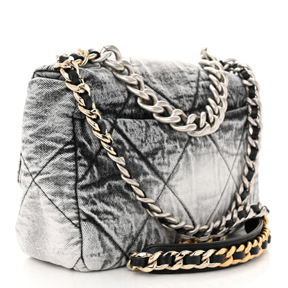 Chanel Washed Denim Quilted Medium Chanel 19 Flap Black White 3 of 11