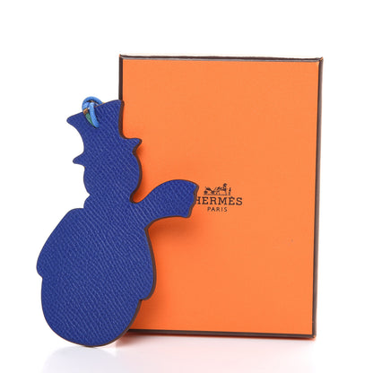 Hermes Epsom Togo Snowman Ornament Charm Bleu Saphir Orange 3 of 3