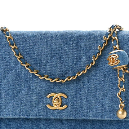 Chanel Denim Quilted CC Pearl Crush Wallet on Chain WOC Blue 8 of 10