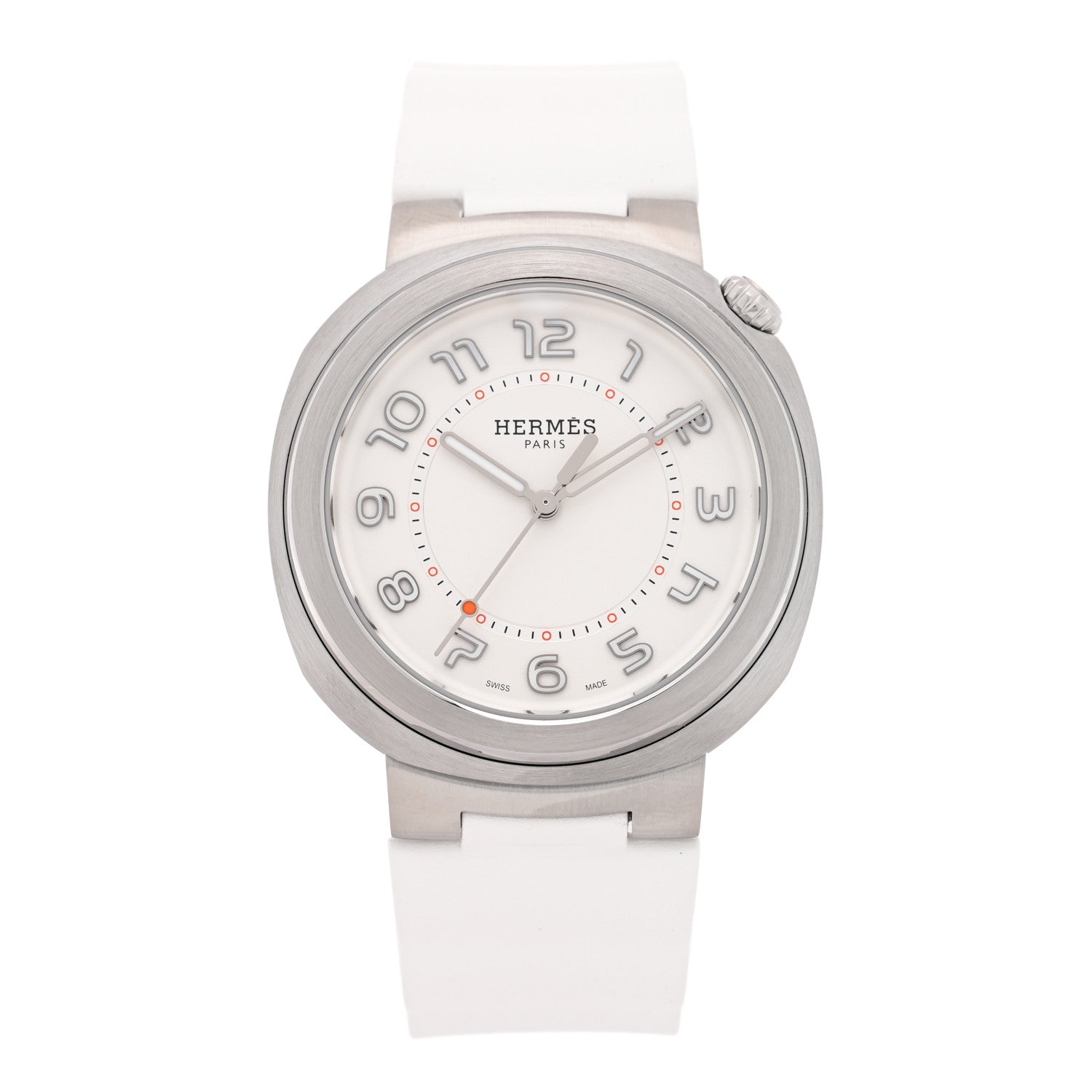 Hermes Stainless Steel Rubber 36mm Cut Automatic Watch Blanc 1 of 5