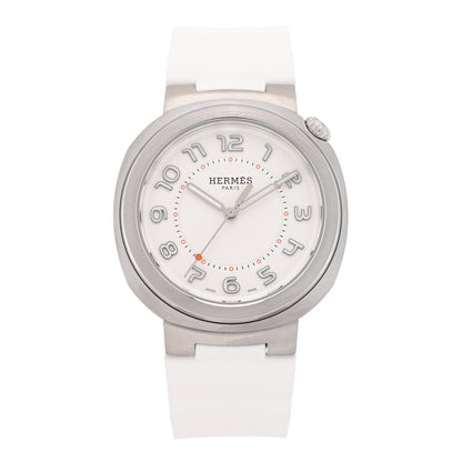 Hermes Stainless Steel Rubber 36mm Cut Automatic Watch Blanc 1 of 5