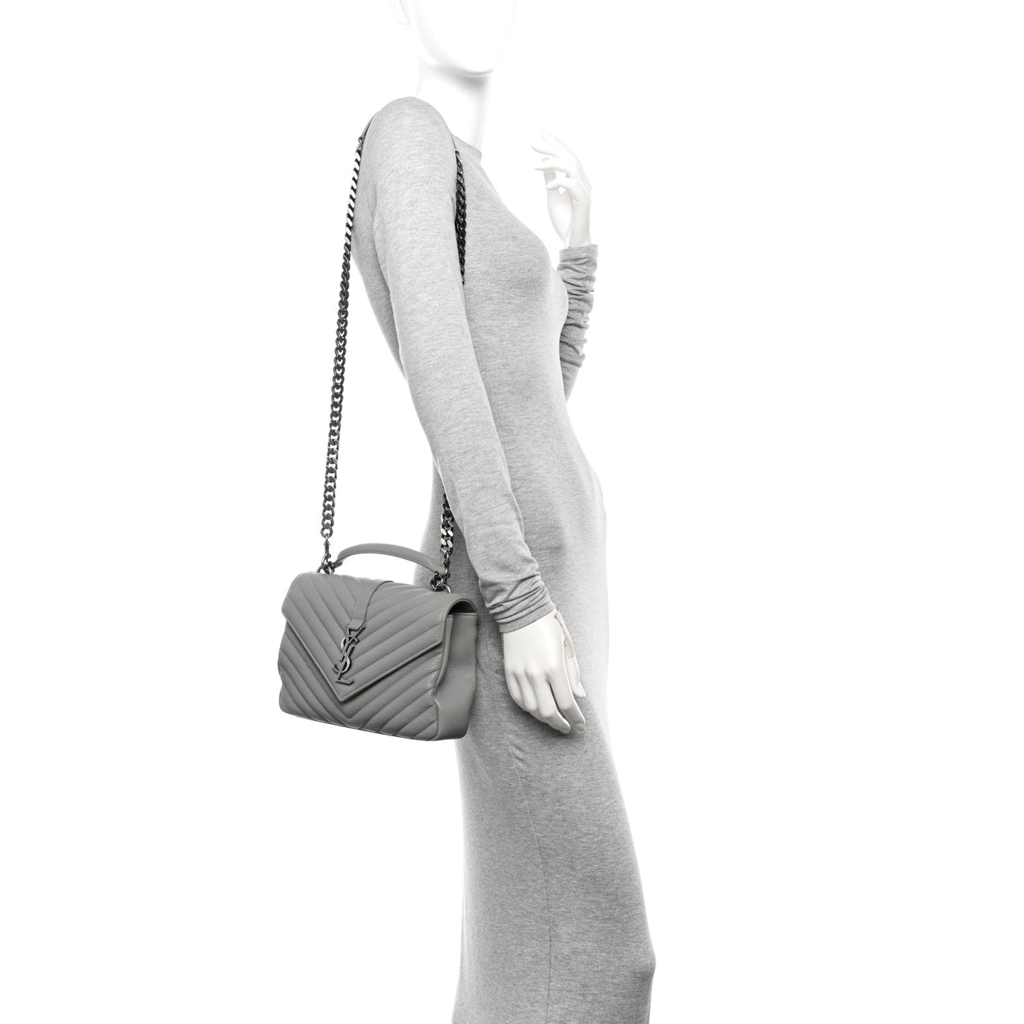 Sheepskin Matelasse Chevron Monogram Medium College Bag Granite
