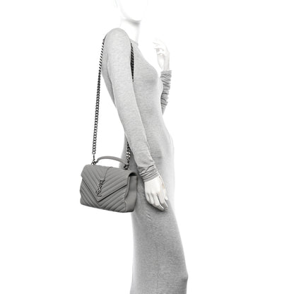 Saint Laurent Sheepskin Matelasse Chevron Monogram Medium College Bag Granite 2 of 10