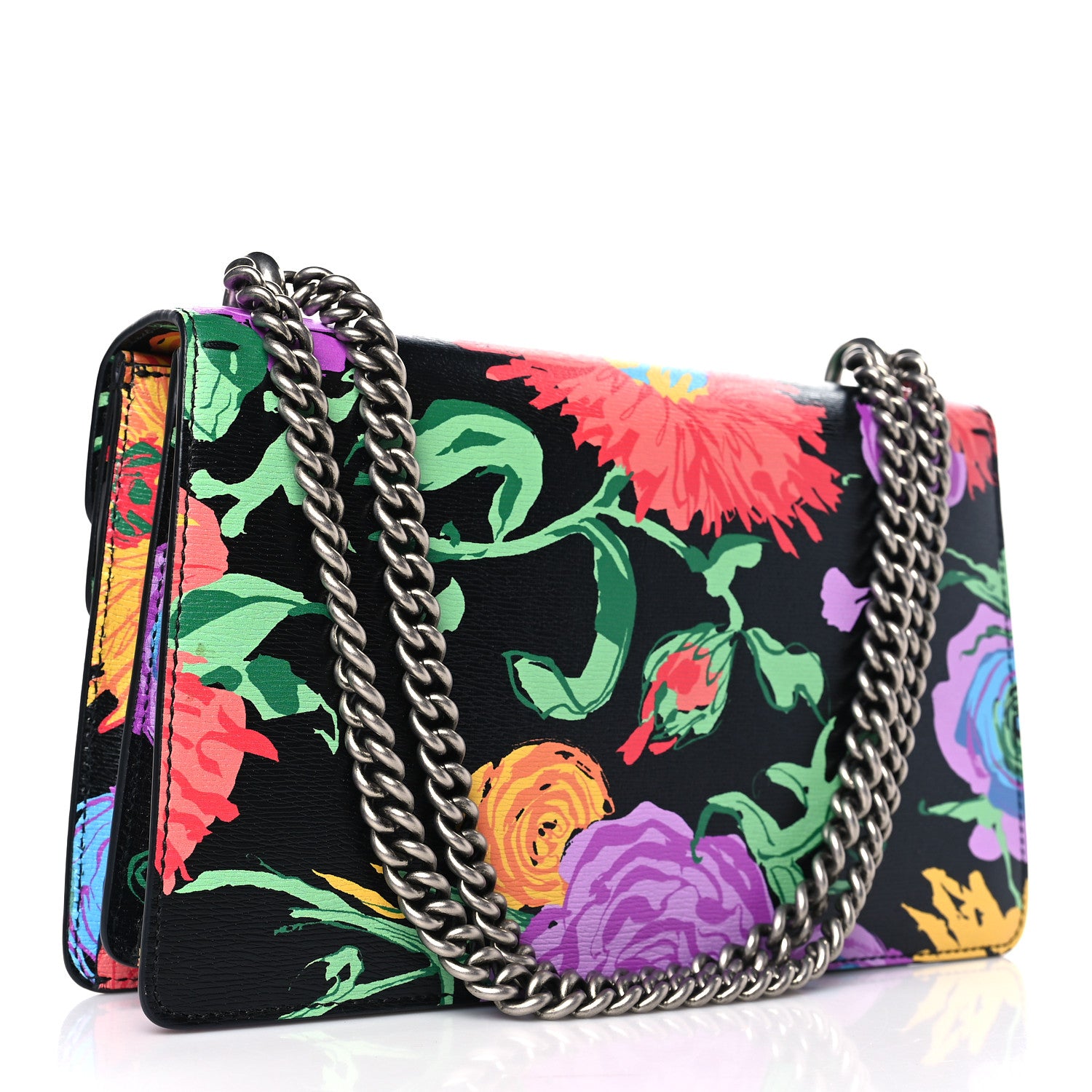 Gucci X KEN SCOTT New Shangai Calfskin Jenny Floral Print Small Dionysus Shoulder Bag Black Pink 3 of 9