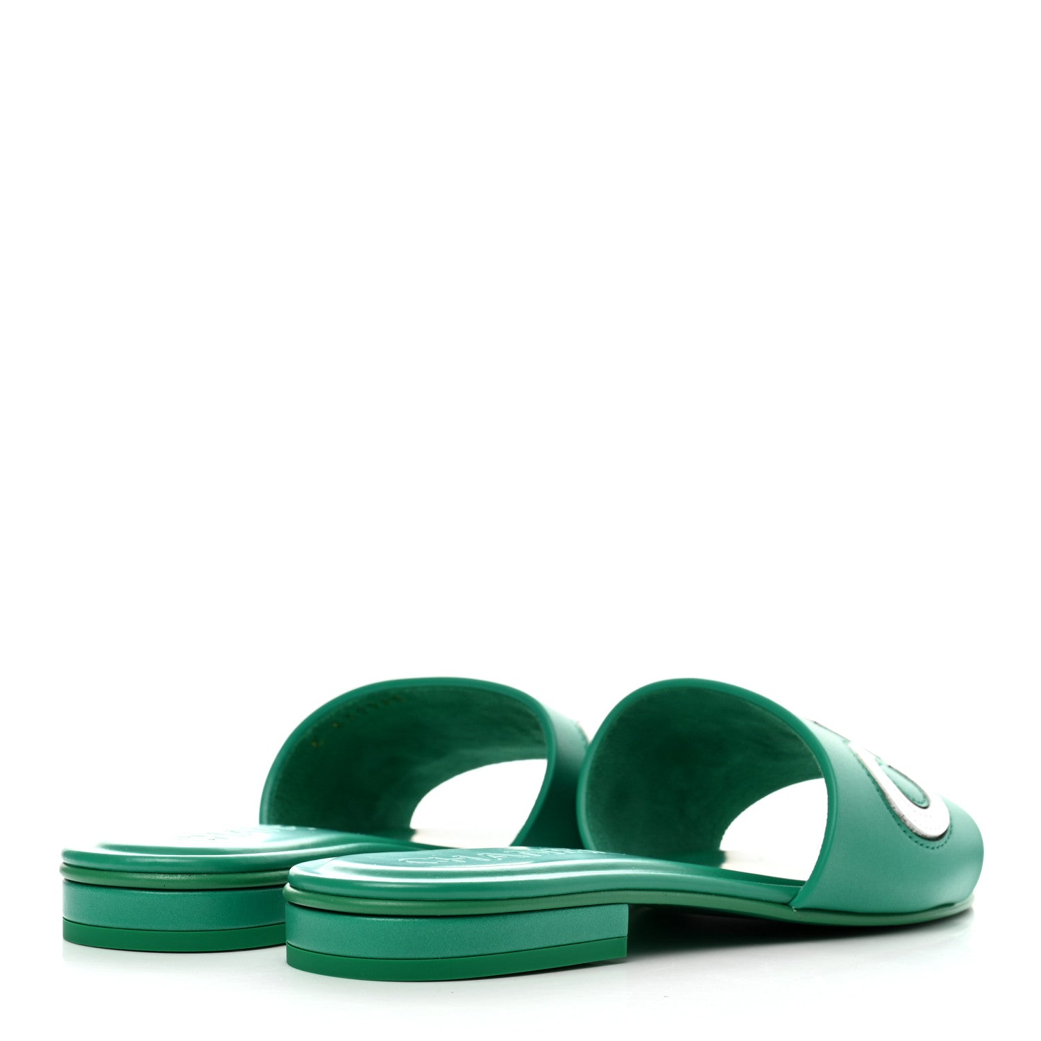 Chanel Calfskin Patent Calfskin Logo Mules 35 Green White 4 of 8
