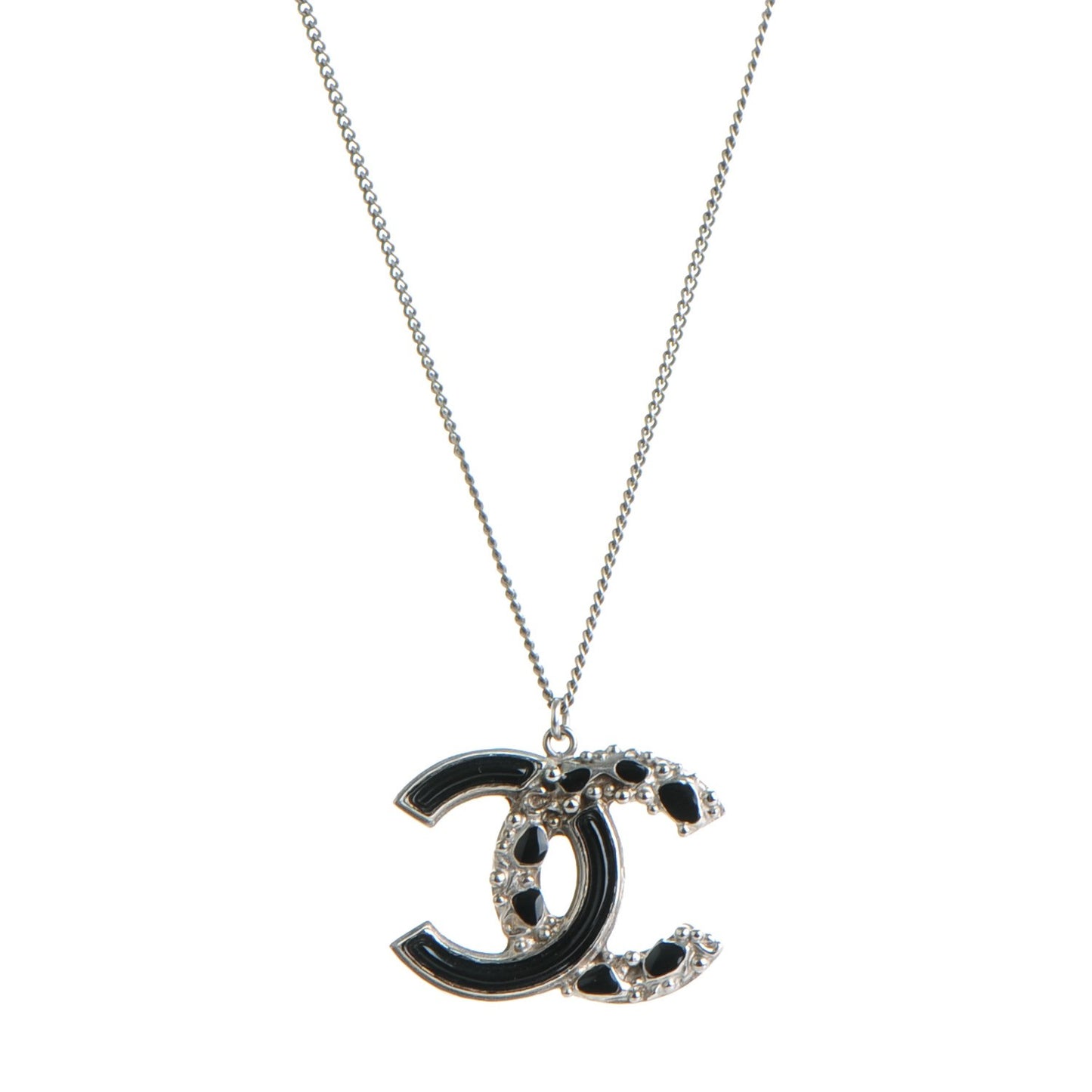 Enamel CC Necklace Black Silver