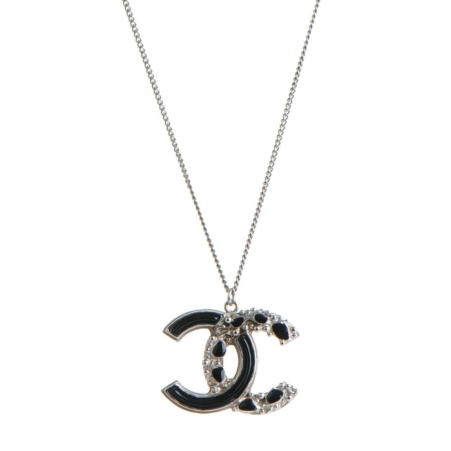 Chanel Enamel CC Necklace Black Silver 1 of 5