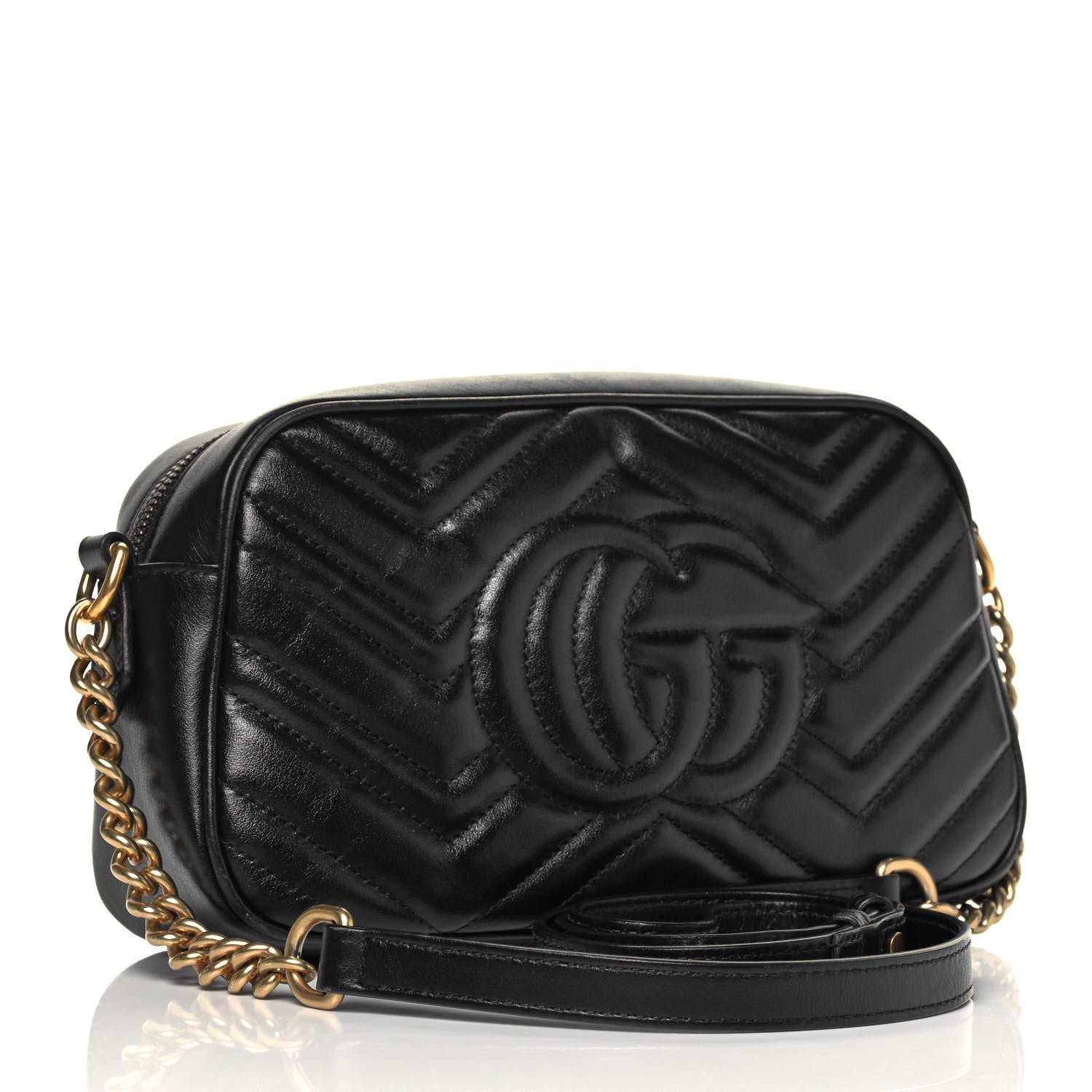 Gucci Calfskin Matelasse Small GG Marmont Chain Shoulder Bag Black 3 of 10