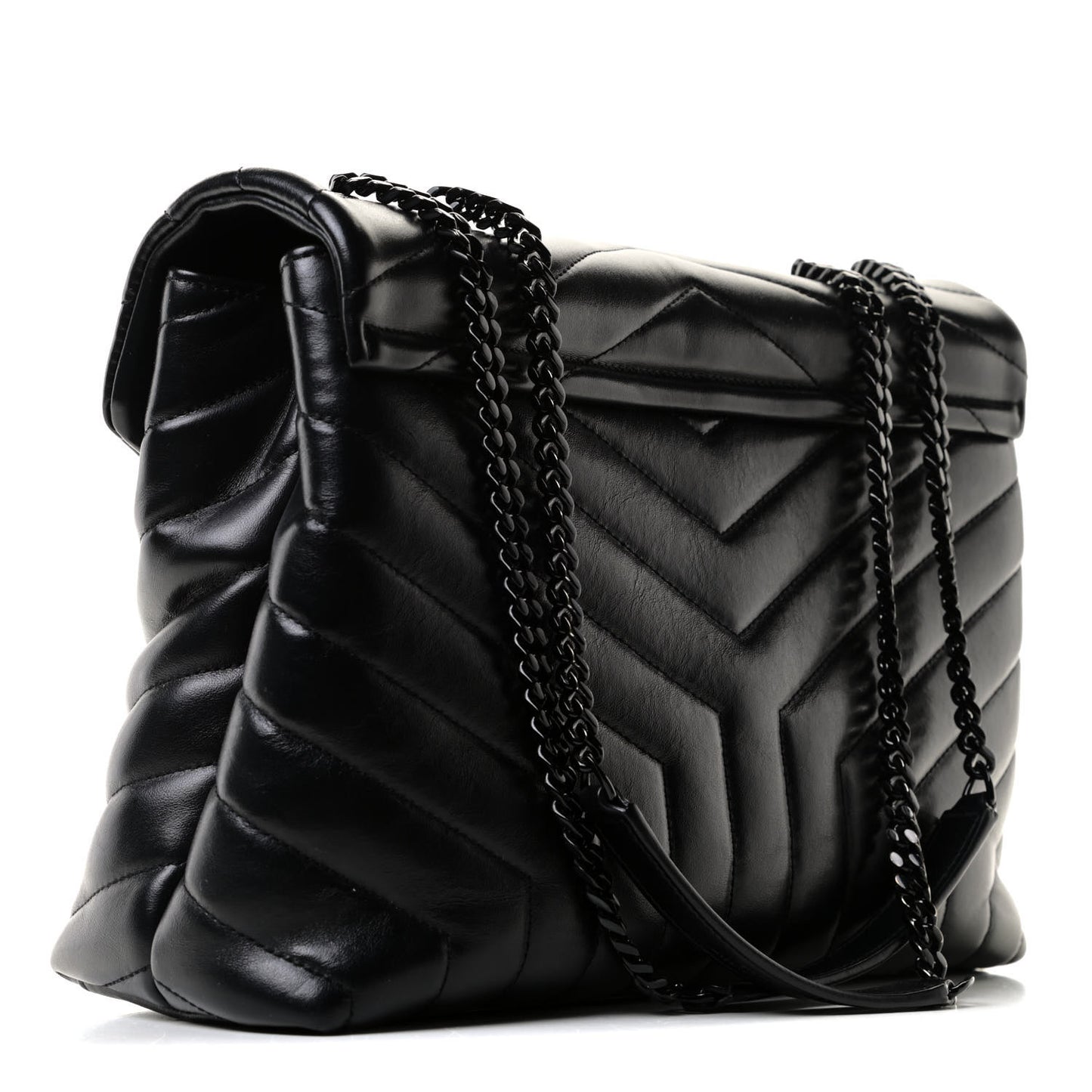Calfskin Y Quilted Monogram Medium Loulou Chain Satchel Black