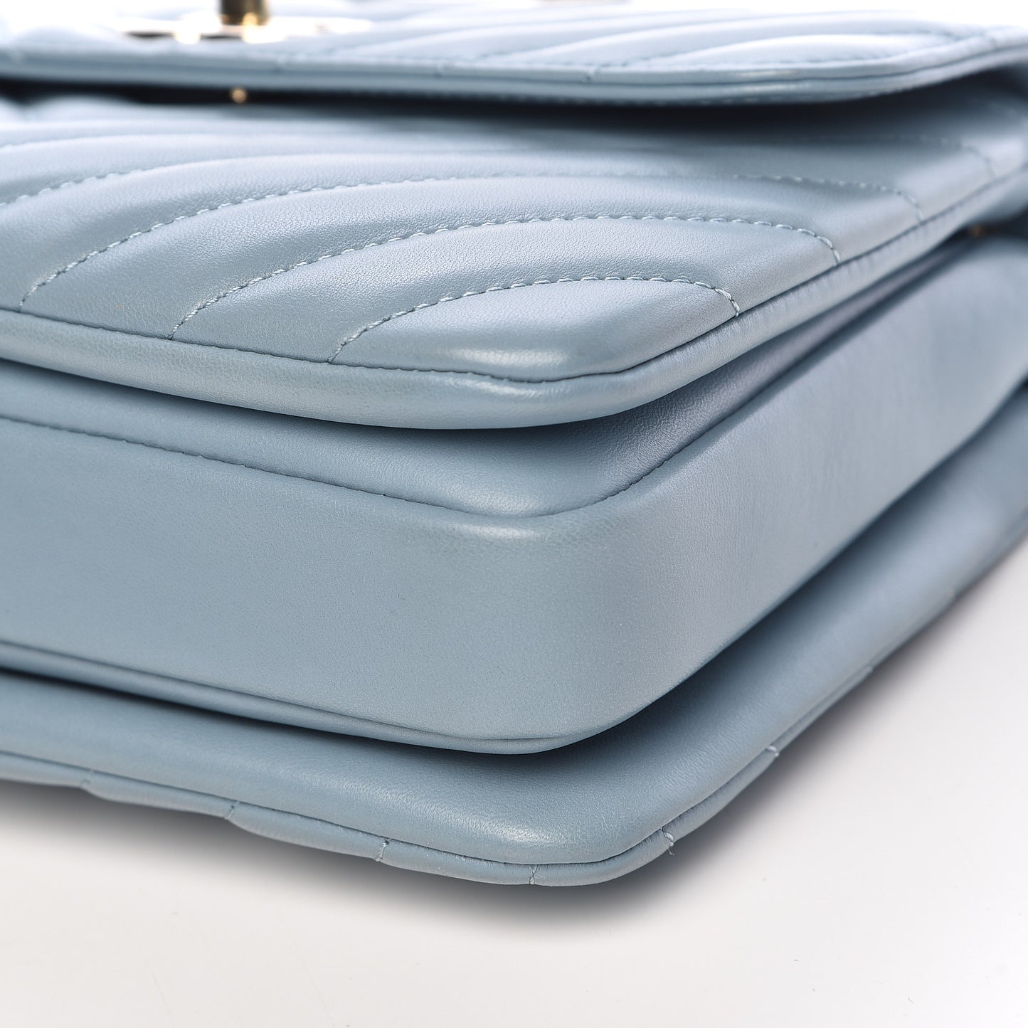Lambskin Chevron Quilted Small Trendy CC Flap Dual Handle Bag Blue