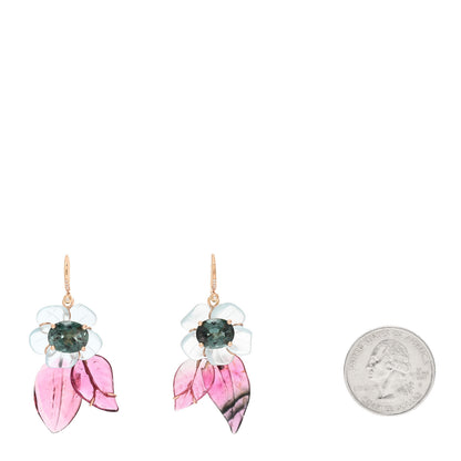 Irene Neuwirth 18K Rose Gold Diamond Tourmaline Aquamarine Tropical Flower Drop Earrings 2 of 3