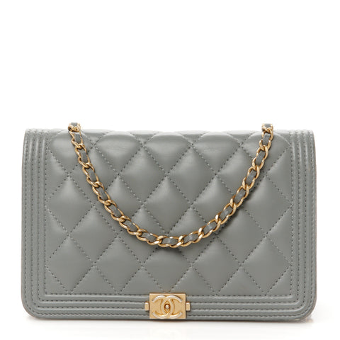 Lambskin Quilted Boy Wallet On Chain WOC Grey