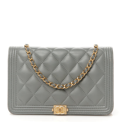 Chanel Lambskin Quilted Boy Wallet On Chain WOC Grey 1 of 13