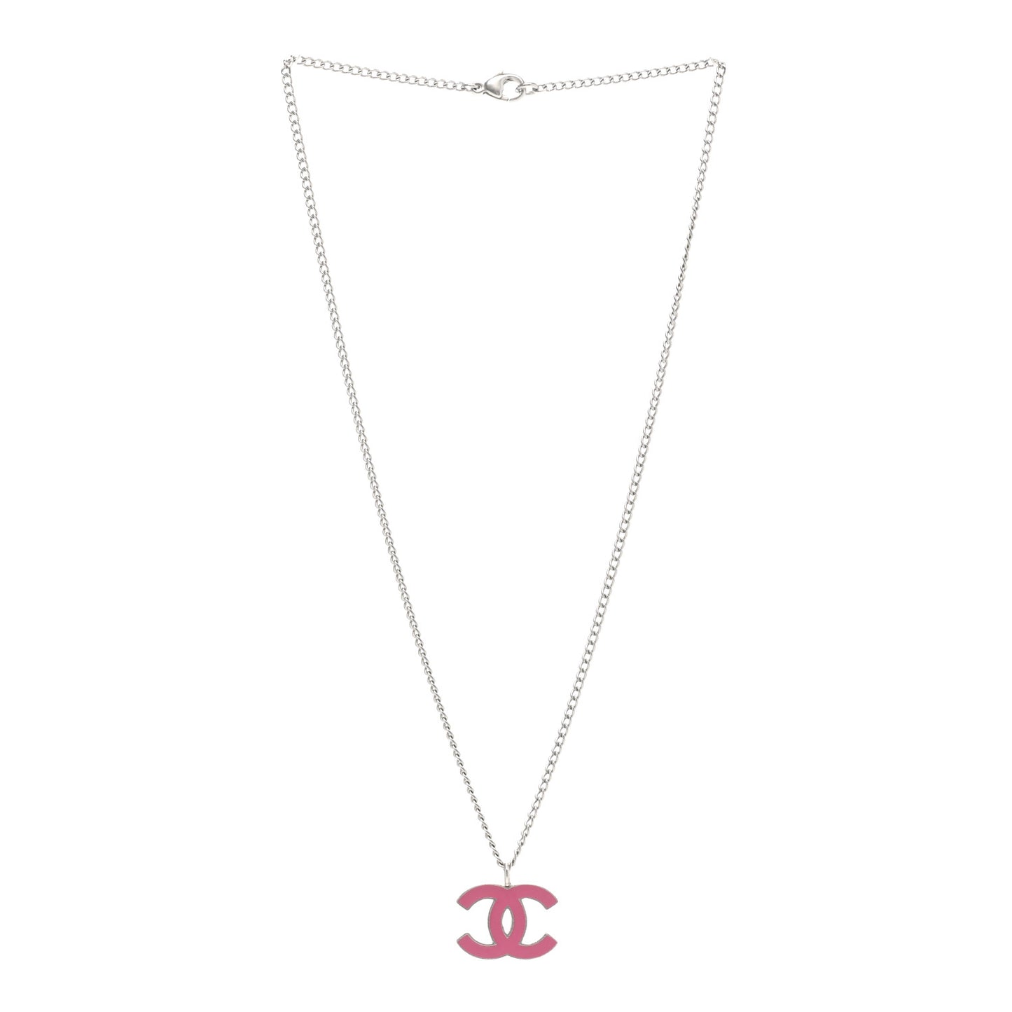 Enamel CC Pendant Necklace Pink Silver