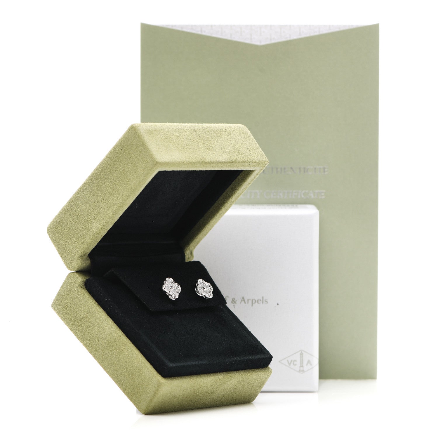 Van Cleef & Arpels 18K White Gold Diamond Sweet Alhambra Earrings 6 of 6
