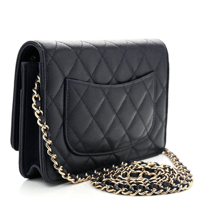 Chanel Caviar Quilted Hammered CC Wallet on Chain WOC Navy Blue 3 of 12
