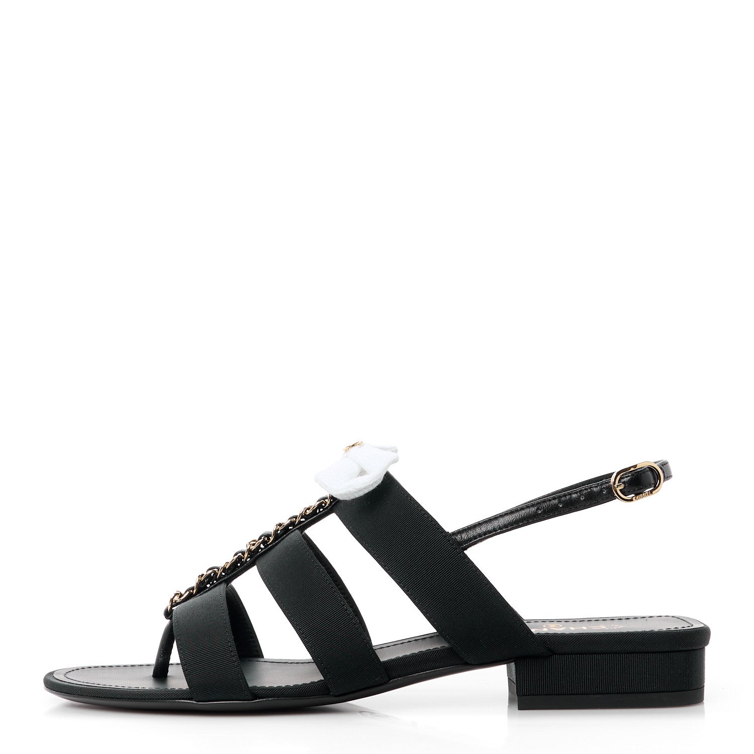 Chanel Grosgrain Chain CC Logo Bow Sandals 38 Black 1 of 10
