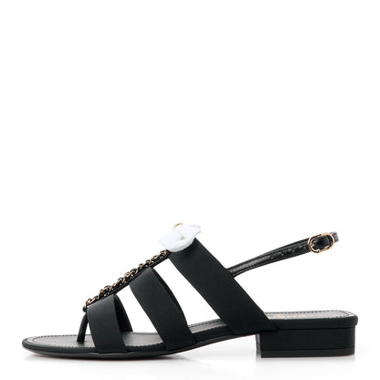 Chanel Grosgrain Chain CC Logo Bow Sandals 38 Black 1 of 10