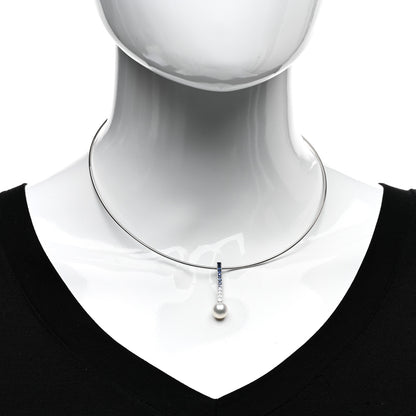 Mikimoto 18K White Gold Blue Sapphire Akoya Pearl 8mm Ocean Pendant Necklace 2 of 3