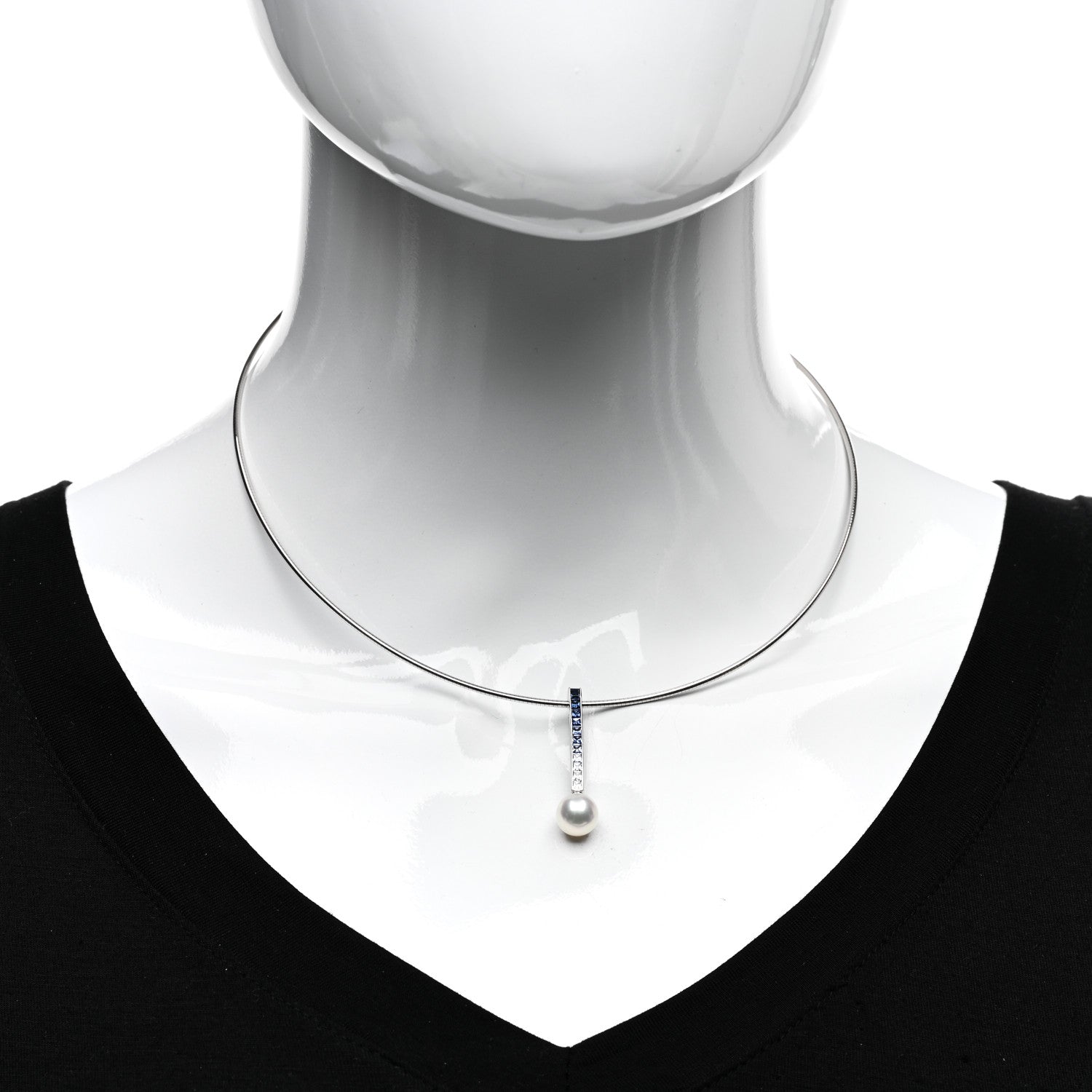 Mikimoto 18K White Gold Blue Sapphire Akoya Pearl 8mm Ocean Pendant Necklace 2 of 3