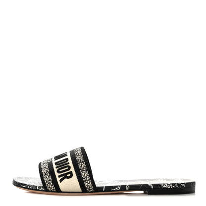Christian Dior Canvas Around the World Embroidered Dway Flat Slide Sandals 38 Black White 1 of 9