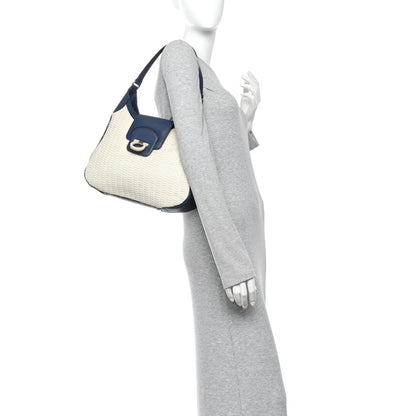 Salvatore Ferragamo Woven Calfskin Gancini Hobo Blue White 2 of 9