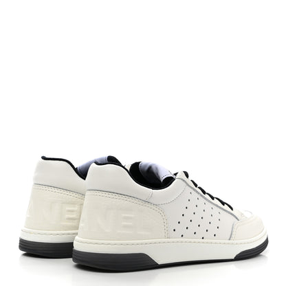 Chanel Grained Calfskin Fabric Womens Logo Sneakers 38.5 White Black 4 of 11