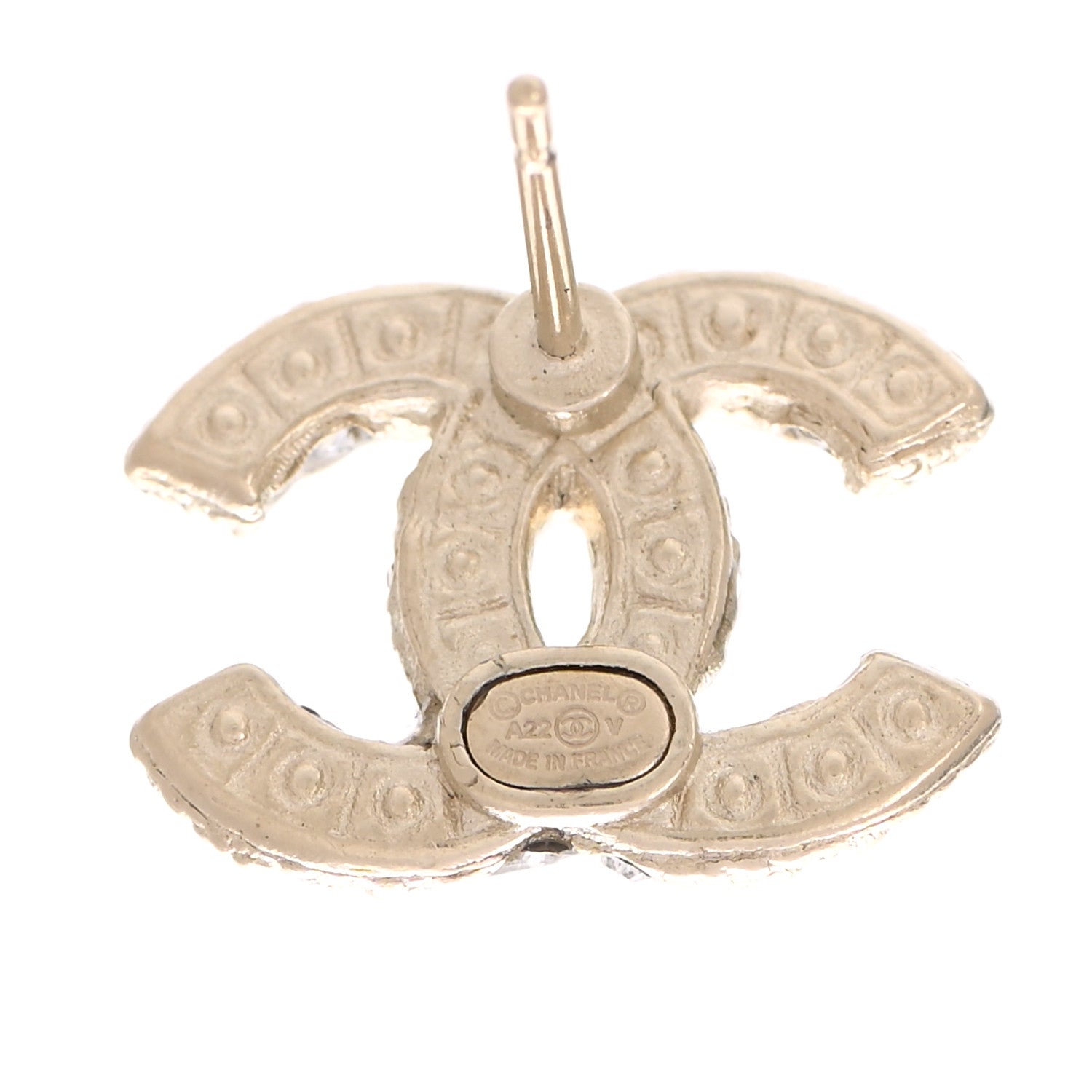 Chanel Pearl Crystal CC Earrings Light Gold 4 of 5