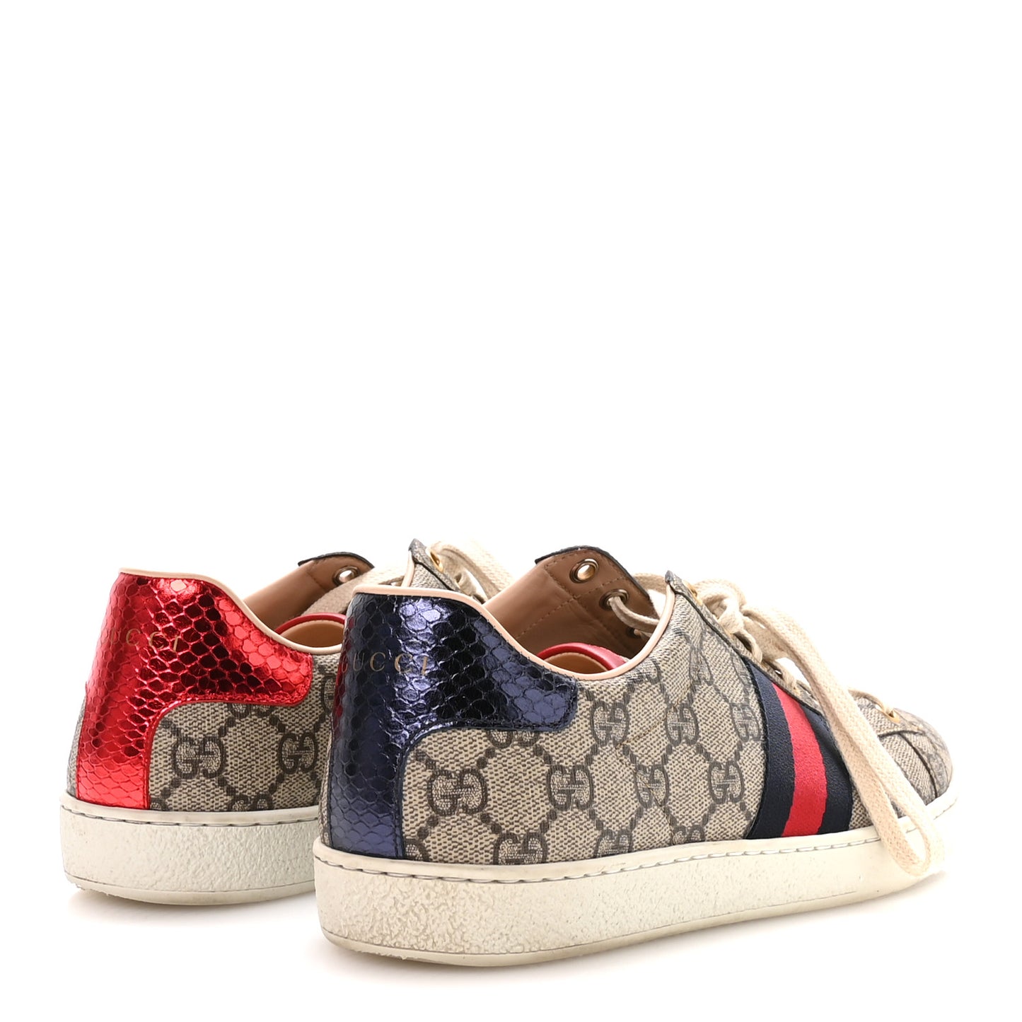 GG Supreme Monogram Ayers Web Womens Ace Sneakers 39.5 Beige
