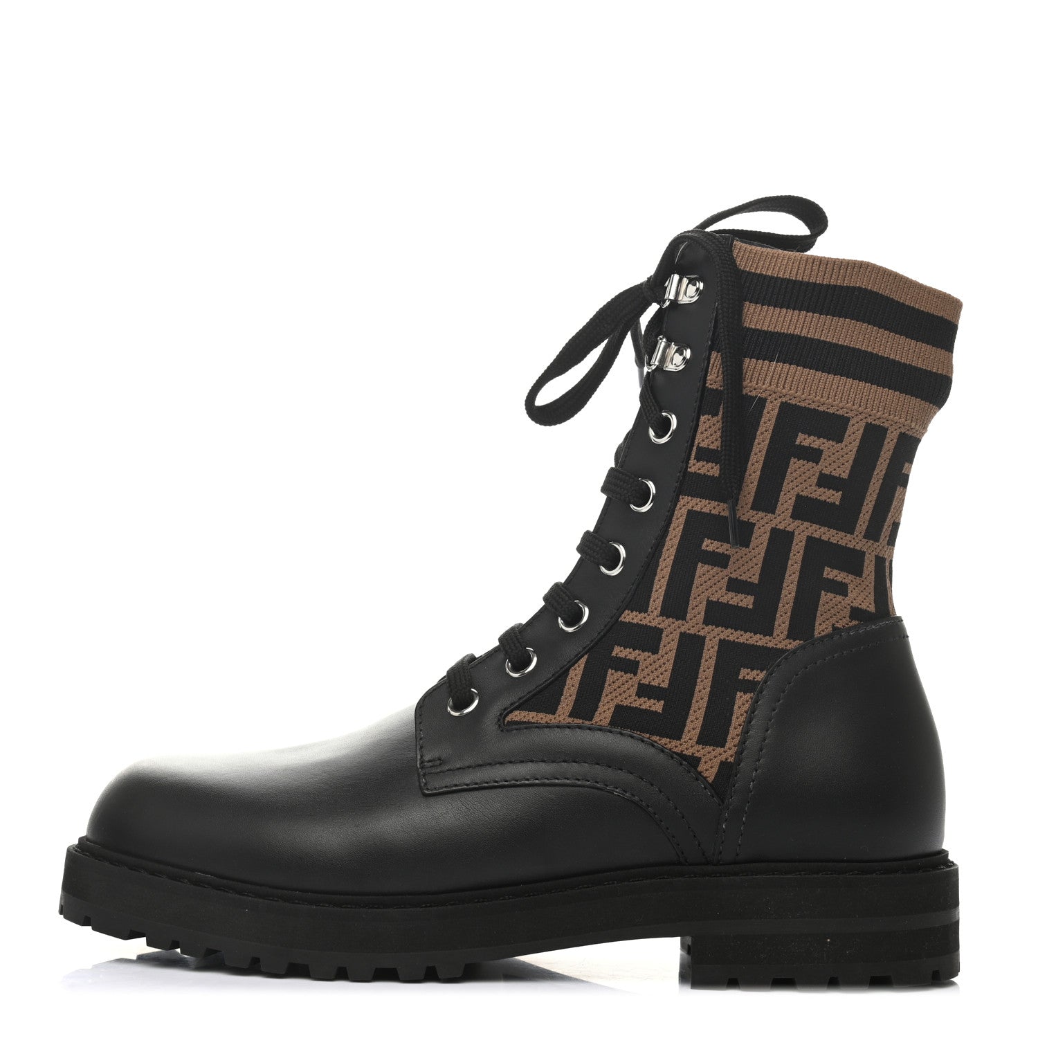 Fendi Vitello Jersey Fabric FF Mens Biker Boots 8 Black Tobacco 1 of 6