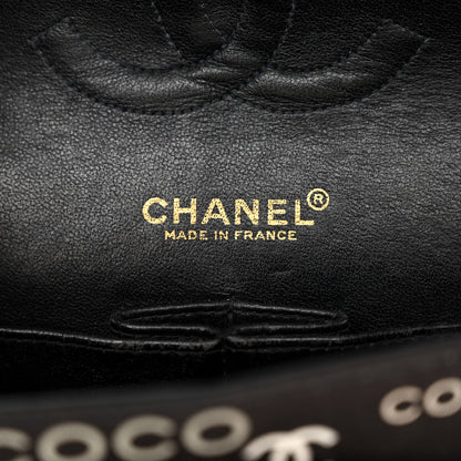 Chanel Canvas Coco Printed Quilted Medium Double Flap Black White 6 of 12