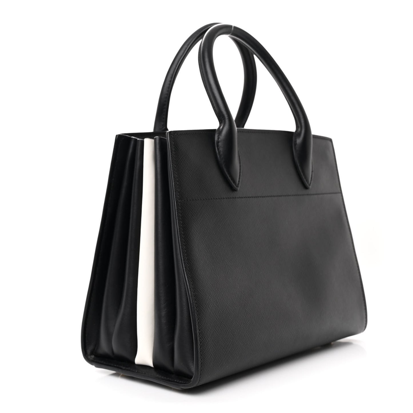 Saffiano City Calfskin Small Bibliotheque Top Handle Black White