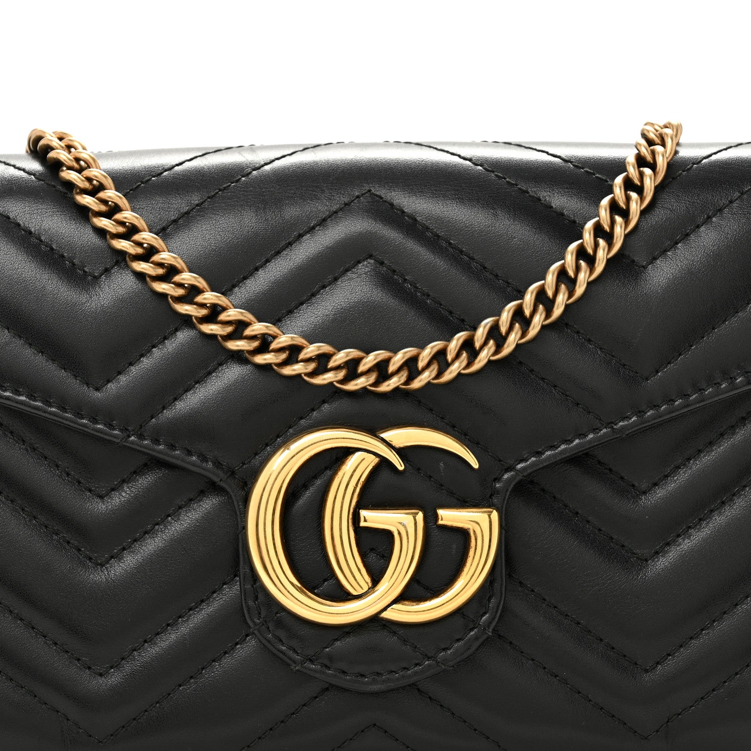 Gucci Calfskin Matelasse GG Marmont Chain Wallet Black 8 of 13