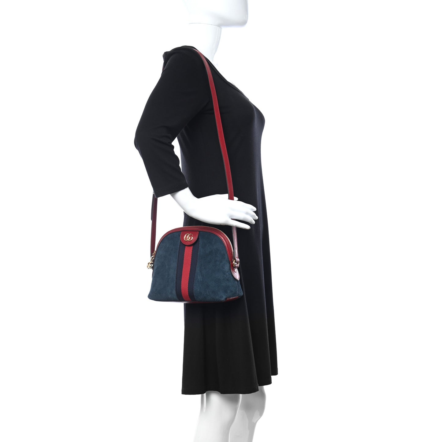 Suede Calfskin Web Small Ophidia Dome Shoulder Bag New Blue Romantic Cherry