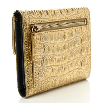 Chanel Metallic Calfskin Crocodile Embossed Cocodile Compact Flap Wallet Gold 3 of 8