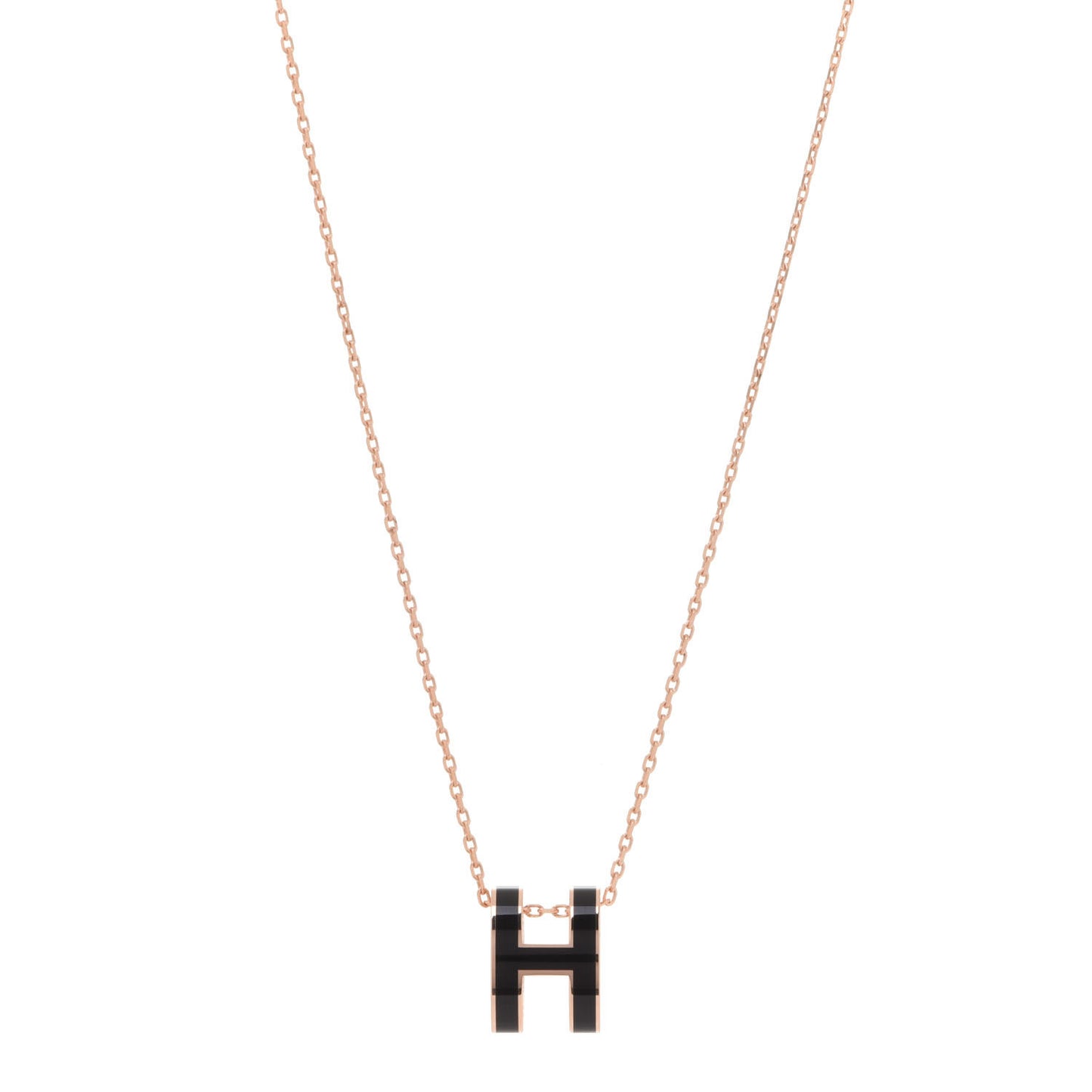 Lacquered Rose Gold Pop H Pendant Necklace Black