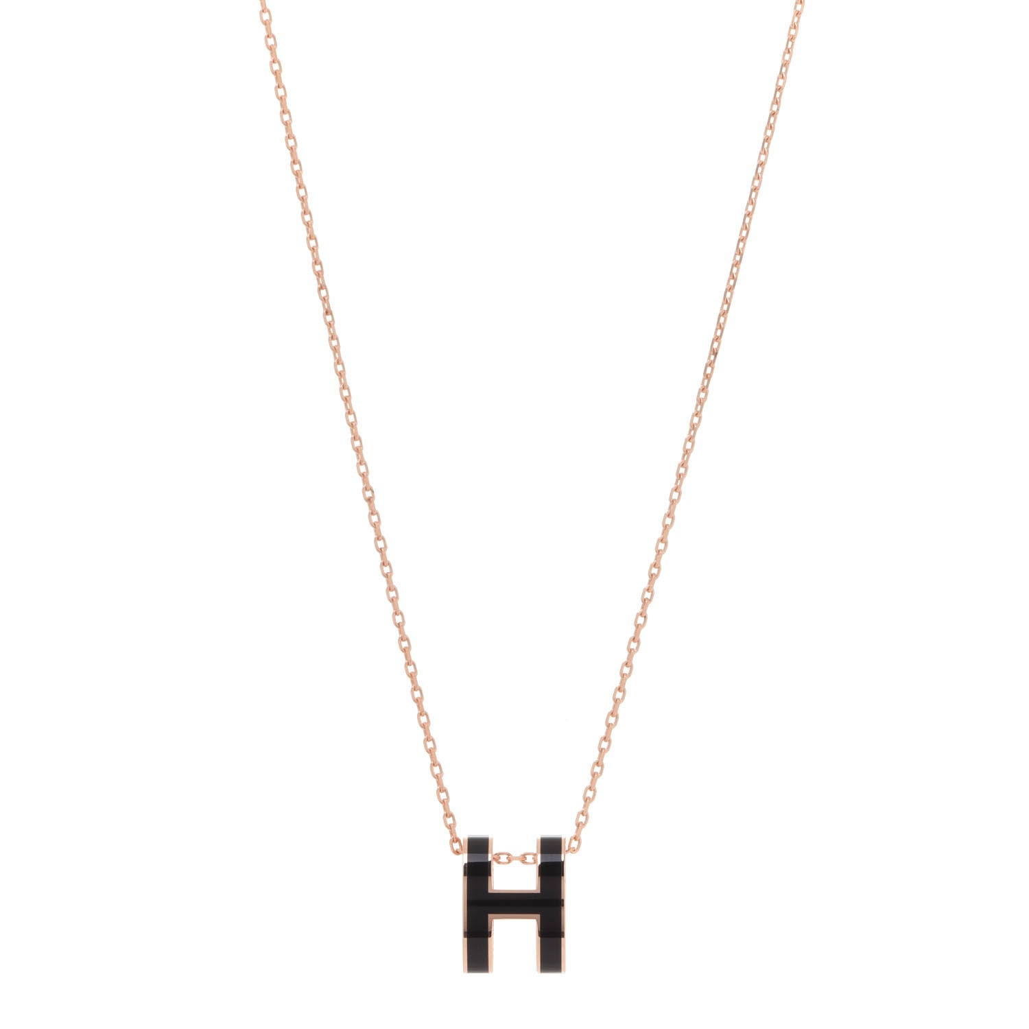 Hermes Lacquered Rose Gold Pop H Pendant Necklace Black 1 of 7