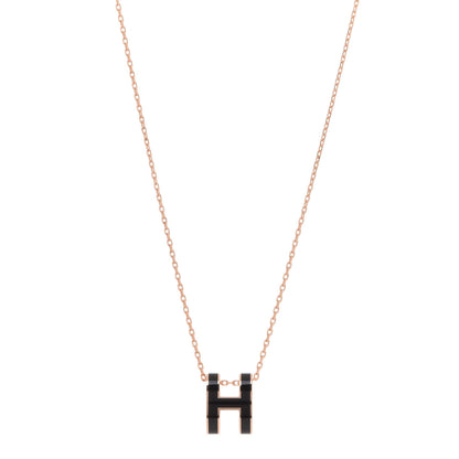 Hermes Lacquered Rose Gold Pop H Pendant Necklace Black 1 of 7
