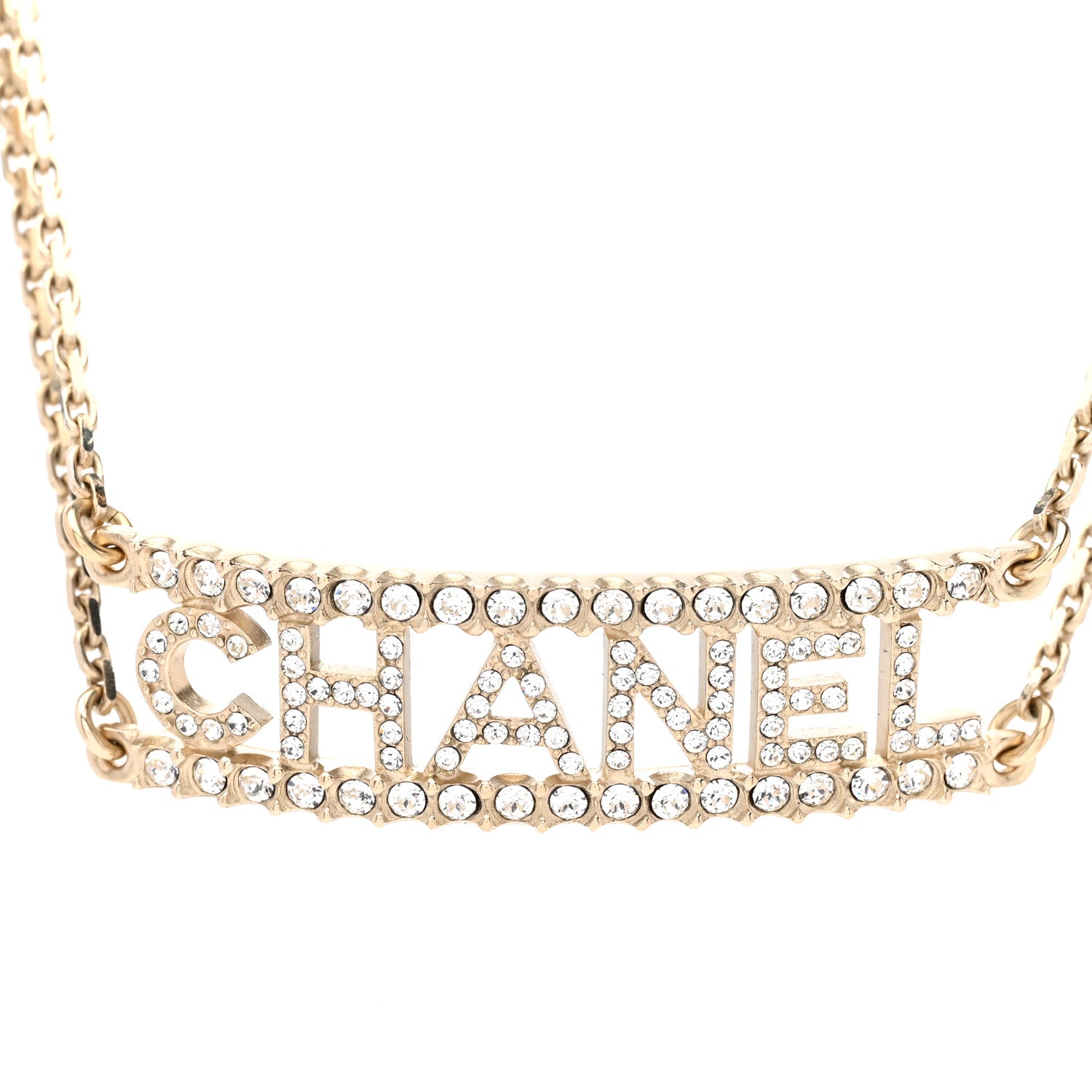 Chanel Metal Crystal Logo Choker Necklace Gold 4 of 6