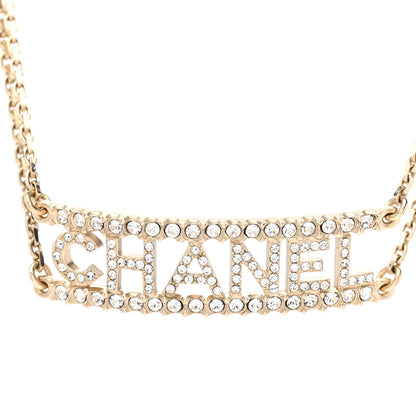 Chanel Metal Crystal Logo Choker Necklace Gold 4 of 6
