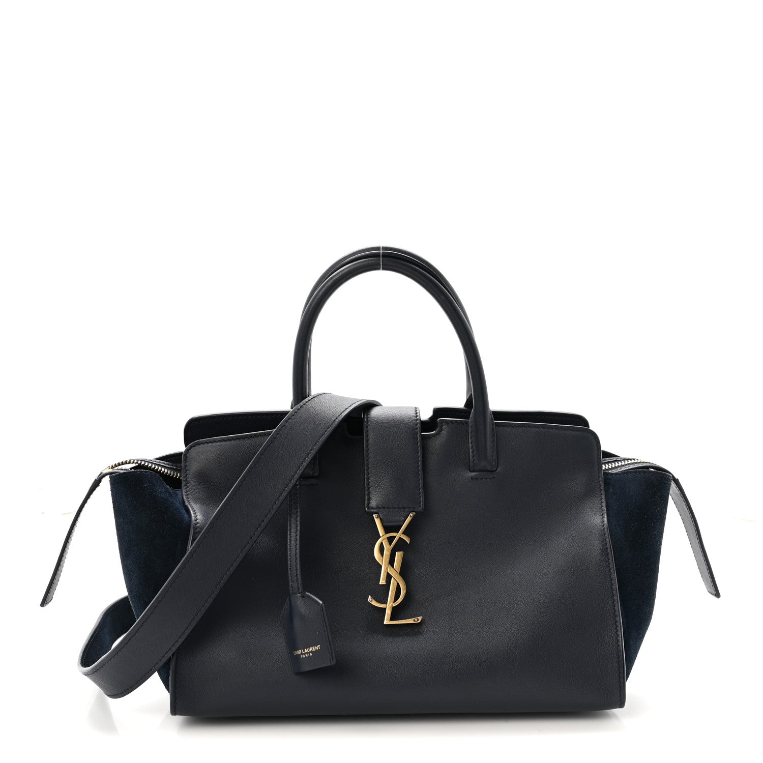 Saint Laurent Calfskin Suede Small Monogram Downtown Cabas Navy Blue 1 of 9