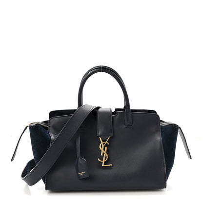 Saint Laurent Calfskin Suede Small Monogram Downtown Cabas Navy Blue 1 of 9