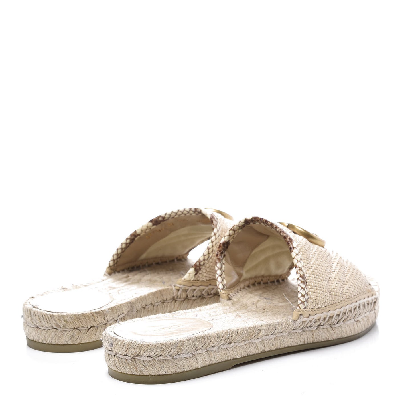 Straw Elaphe Matelasse GG Marmont Espadrille Slide Sandals 37 Natural Cream Brown