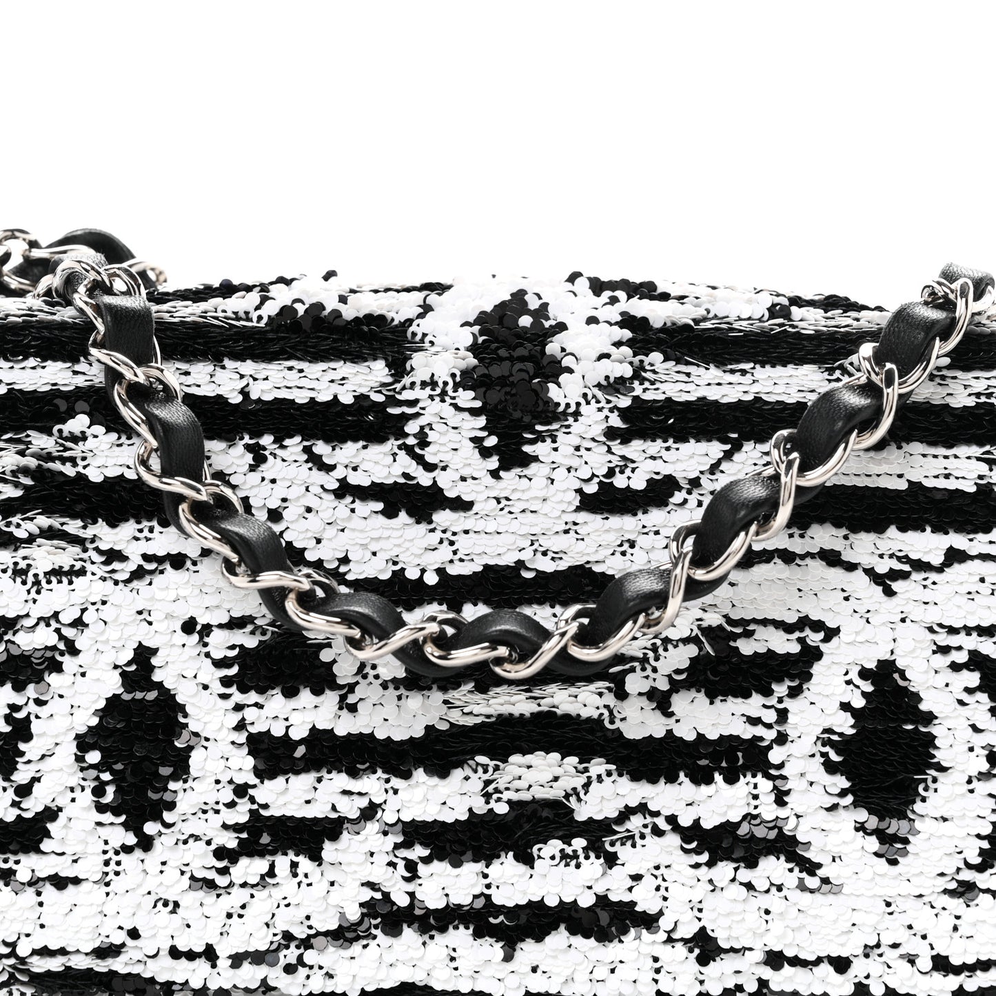 Sequin CC Medium Flap Black White