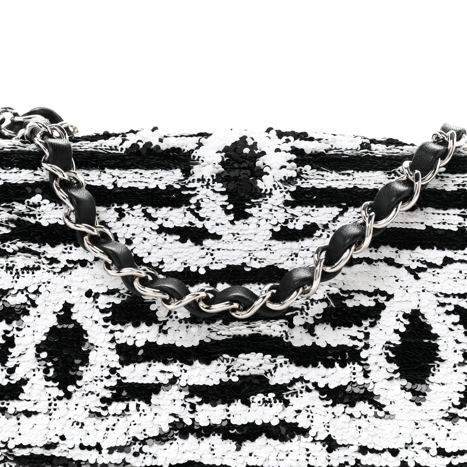 Chanel Sequin CC Medium Flap Black White 8 of 11