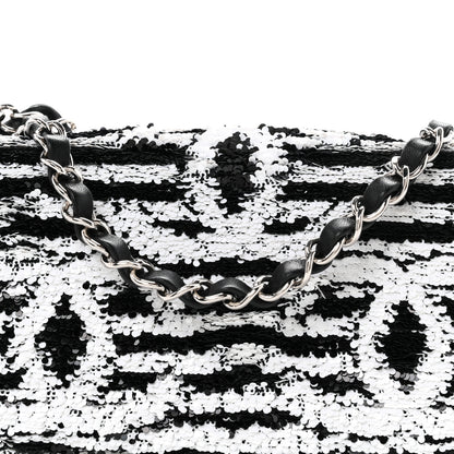 Chanel Sequin CC Medium Flap Black White 8 of 11