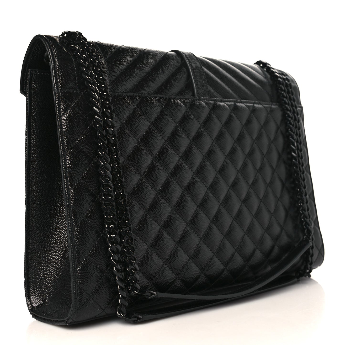 Grain De Poudre Textured Mixed Matelasse Large Triquilt Monogram Monochrome Satchel Black