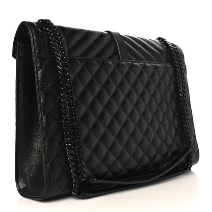 Saint Laurent Grain De Poudre Textured Mixed Matelasse Large Triquilt Monogram Monochrome Satchel Black 3 of 10